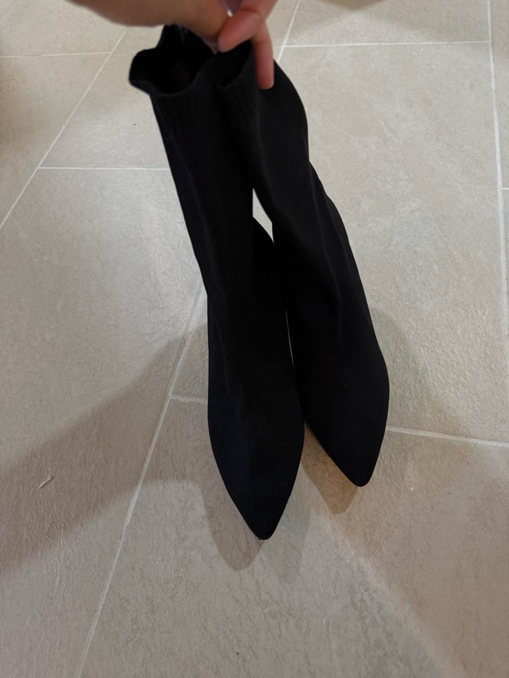 Zara Black Pointed Sock Heeled Boots